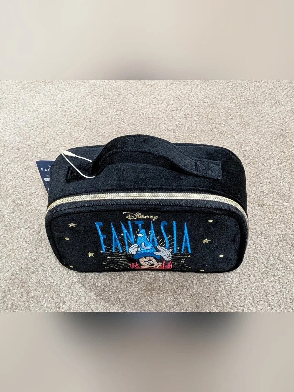 Primark Black Fantasia Mickey Cosmetic Pouch with Blue and Gold Accents